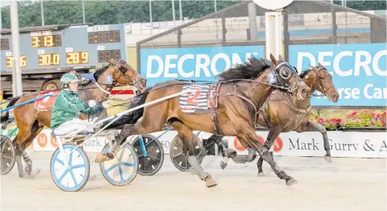  ?? Photo / Stuart McCormick ?? Speeding Spur (2) struck form at his third start in the United States when he set a track record at Tioga Downs.