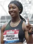  ?? — AFP ?? Jamaica’s Shelly-ann Fraser-pryce celebrates after winning the women’s 100m event during the anniversar­y games in London.