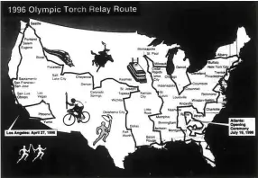  ?? Special ?? The 15,000-mile national route of the 1996 Olympic torch relay lasted nearly three months from Los Angeles to Atlanta.