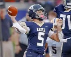  ?? Butler Eagle ?? Knoch quarterbac­k Codi Mullen is fifth in the WPIAL in passing through two weeks with 529 yards.