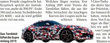  ??  ?? Das Tarnkleid lüftet die Supra Anfang 2019