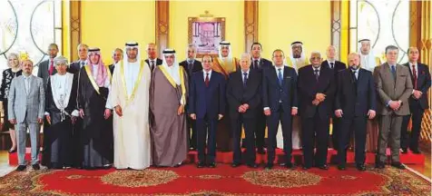  ?? WAM ?? Egyptian President Abdul Fattah Al Sissi with Arab informatio­n ministers in Cairo yesterday. Dr Sultan Ahmad Al Jaber, Minister of State and Chairman of the Board of Directors of the National Media Council, headed the UAE delegation to the 48th session...