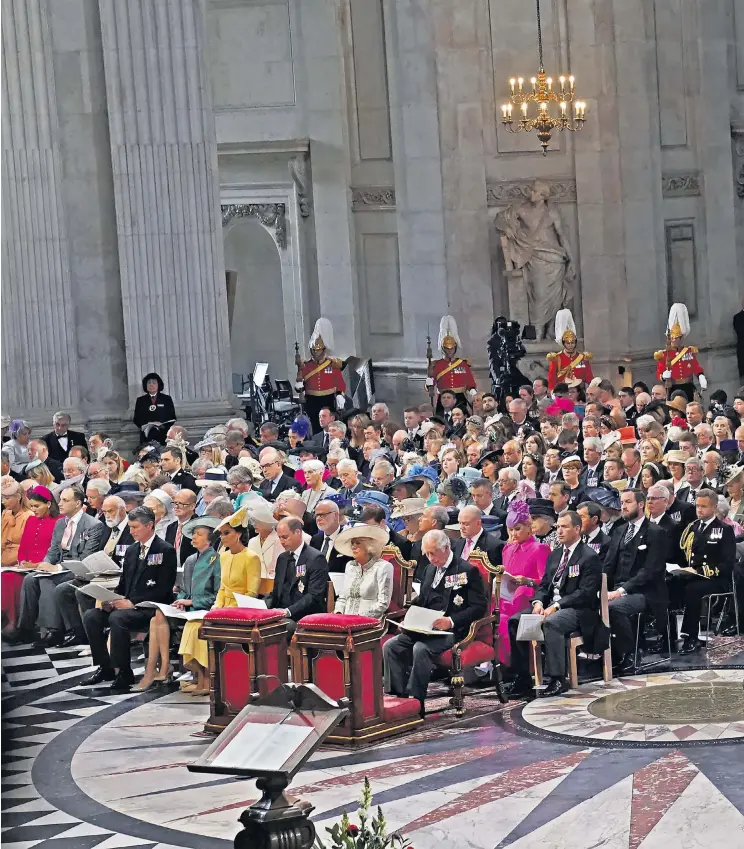  ?? ?? Members of the Royal family and the Prime Minister were among 2,000 of the great and the good who attended the jubilee thanksgivi­ng service at St Paul’s Cathedral in London
