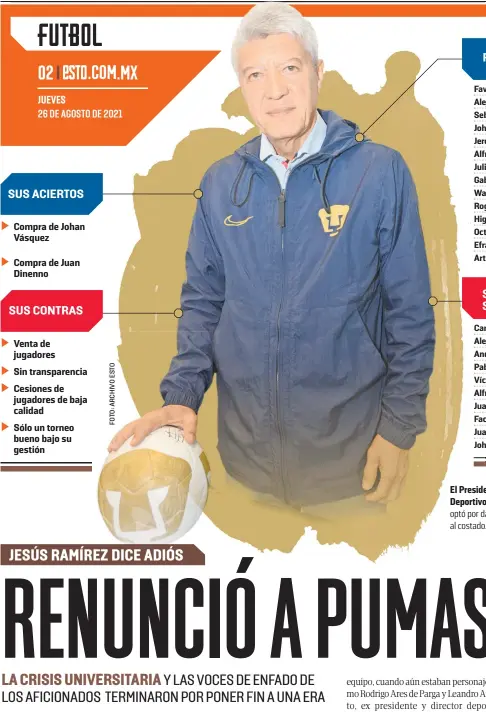  ??  ?? El Presidente Deportivo de Pumas optó por dar un paso al costado.