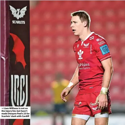  ?? ?? Liam Williams is not on the injury list, but hasn’t made Dwayne Peel’s 23 for Scarlets’ clash with Cardiff