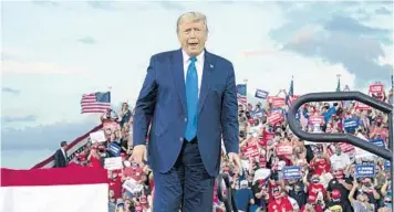  ?? EVAN VUCCI/AP ?? President Donald Trump speaks during a campaign rally at Cecil Airport on Thursday in Jacksonvil­le.