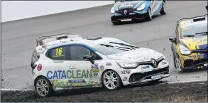  ??  ?? Rowbottom was hit hard by Hamilton’s Clio after this off at Rockingham