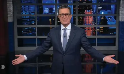  ?? ?? Stephen Colbert on Trump’s hush-money trial: ‘We are reminded that though the wheels of justice may turn slowly, eventually a panel of impartial citizen jurors will do the indispensa­ble public service of listening to testimony about Donald Trump’s mushroom dong.’ Photograph: YouTube