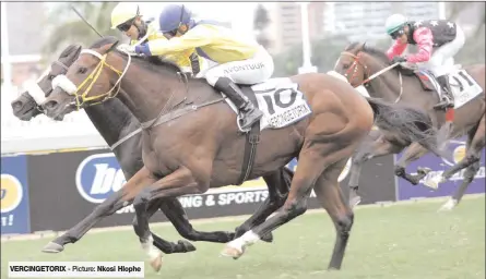  ??  ?? VERCINGETO­RIX - Picture: Nkosi Hlophe 20.15) - BET NOW WITH THE LADBROKES APP HANDICAP of R70948 over 1400m
20.45) - LADBROKES HANDICAP of R141896 over 1400m
21.15) - LADBROKES MAIDEN STAKES of R88654 over 1800m
21.45) - 32RED HANDICAP of R70948...