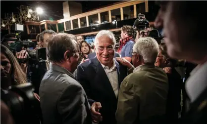  ??  ?? The Portuguese prime minister, António Costa, arrives at a hotel in Lisbon where he will follow the election results. Photograph: Mario Cruz/EPA