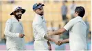  ??  ?? Afghanista­n cricket team captain Mohammad Asghar Stanikzai (R) greets Indian cricketer Shikhar Dhawan (C) after India's victory at The M. Chinnaswam­y Stadium - AFP