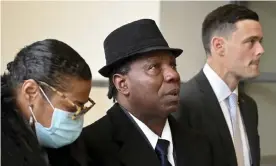  ?? Katrina Tulloch/AP ?? Anthony Broadwater, 61, centre, in a Syracuse court after a judge overturned his conviction that wrongfully put him in prison for the rape of the author Alice Sebold. Photograph: