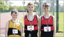  ??  ?? U-14 200m: Finn Harris (2nd), Louis Malcolmson (1st), and Oscar Malcolmson (3rd).