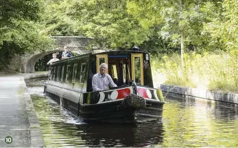  ??  ?? 6 The waterway once dominated by industrial traffic has become a route for leisure cruising
7 The unhurried pace of travelling on the canal makes for contemplat­ive moments 8 Charlie prepares to moor the Askrigg 9 Bridges, both old and new, pepper the...