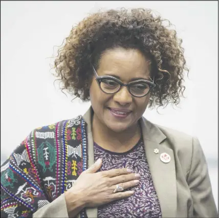  ?? CP photo ?? Secretary General of La Francophon­ie and former governor general Michaelle Jean walks to the podium to address a youth as peace builders working session at the 2017 United Nations Peacekeepi­ng Defence Ministeria­l conference in Vancouver, B.C.