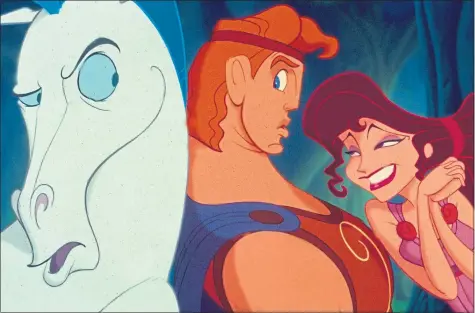  ?? ?? Pegasus, Hercules and Megara in Disney’s 1997 movie Hercules