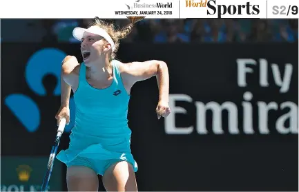  ??  ?? WEDNESDAY, JANUARY 24, 2018 ELISE MERTENS of Belgium celebrates winning against Elina Svitolina of Ukraine.