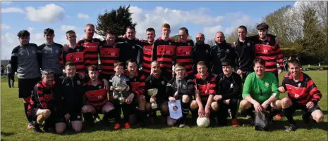  ??  ?? Wexford Bohs captain Ian Farrell and his team-mates with the Division 4 trophy.