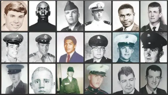  ?? COURTESY OF WALL OF FACES ?? Here is a screen shot from home page of the recently completed Wall of Faces project, an initiative spearheade­d by the Vietnam Veterans Memorial Fund to find at least one photo for each of the 58,281 service members who were killed or went missing during the Vietnam War. The names are listed on the Vietnam Veterans Memorial and its various replicas across the country, including the traveling Wall That Heals.