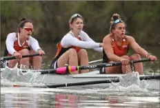  ?? Texas Athletics ?? North Allegheny graduate Cassandre Korvink-Kucinski, center, helped Texas capture its second consecutiv­e NCAA championsh­ip recently.