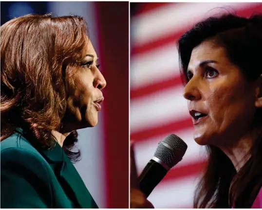  ?? Foto: Octavio Jones, Evelyn Hockstein, Reuters/NTB ?? ⮉ Kamala Harris og Nikki Haley kan ende opp som presidentk­andidater i USA i 2024.