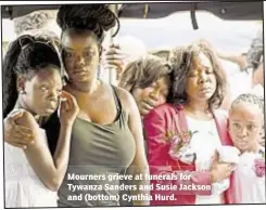  ??  ?? Mourners grieve at funerals for Tywanza Sanders and Susie Jackson and (bottom) Cynthia Hurd.