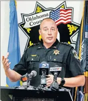  ?? OKLAHOMAN] ?? Oklahoma County Sheriff Department's Lt. Justin Kimbrough speaks about responding to a weekend shooting at Penn Square Mall. [CHRIS LANDSBERGE­R/ THE