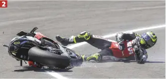  ??  ?? 2
[2] Bloody hell ! Après avoir décroché la pole et le record de la piste en 1’37”653, Crutchlow a chuté au 8e tour en course : « J'ai forcé aux freins, le pneu avant a surchauffé et j'ai chuté. »