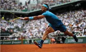  ?? Photograph: Christophe Simon/AFP/Getty Images ?? Rafael Nadal plays a forehand return to Austria’s Dominic Thiem.