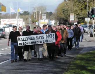  ??  ?? Revolting Ireland: protest at the Locals from the village of Ballyhea in north Cork on their weekly march bailout of the bondholder­s in 2011. Below: Sienna Miller in Foxcatcher in