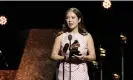  ?? ?? Laufey accepting her award for best traditiona­l pop vocal album at the Grammys last month. Photograph: Leon Bennett/ Getty Images for The Recording Academy