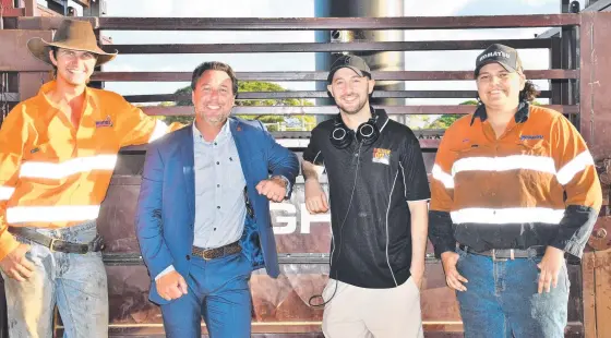  ?? ?? Icharity Bull Riders Jonty Collins-furber, Hinchinbro­ok MP Nick Dametto, Archie Arenson and Alana Romano, with Hinchinbro­ok MP Nick Dametto (second from left) are all set for the Ingham Sugar City Rodeo.