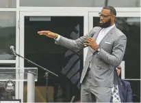  ?? PHIL LONG/ASSOCIATED PRESS ?? LeBron James speaks Monday at the opening ceremony for the I Promise School in Akron, Ohio. The school is supported by the The LeBron James Family Foundation and is run by the Akron Public Schools.