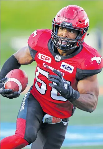  ?? GAVIN YOUNG ?? Linebacker Jameer Thurman has evolved into a key component in the success of the Calgary Stampeders’ defence this season. “Jameer doesn’t say a lot, but he consistent­ly performs,” says coach Dave Dickenson.