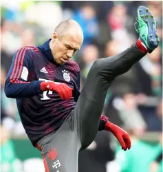  ?? — Reuters photo ?? Arjen Robben during the warm up at the Weser-Stadion in Bremen, Germany in this file photo.