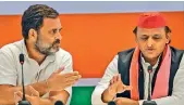  ?? PTI ?? Congress leader Rahul Gandhi and Samajwadi Party president Akhilesh Yadav during a press meet ahead of LS elections in Ghaziabad on Wednesday. —