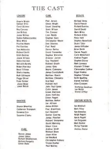 ??  ?? Pictured is the cast list from the Scout gang show in 1980. Photo courtesy of Peter Farmer.