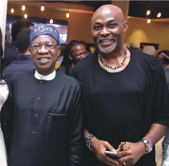  ??  ?? Minister of Informatio­n, Culture and Tourism, Lai Mohammed and Nollywood star, Richard Mofe-Damijo