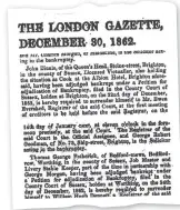  ??  ?? The London Gazette’s report of the bankruptcy case of John Dinnis on 30 December 1862