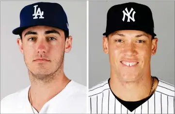  ?? AP FILE PHOTO ?? These are 2017 file photos showing Los Angeles Dodgers' Cody Bellinger, left, and New York Yankees' Aaron Judge. Aaron Judge of the Yankees and Cody Bellinger of the Dodgers were unanimous picks as Rookies of the Year.