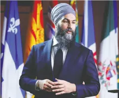  ?? PATRICK DOYLE / REUTERS ?? NDP Leader Jagmeet Singh is calling for a tax on above-normal profits in 2020 made by large businesses.