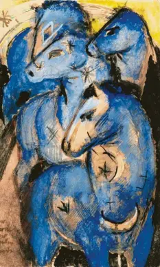  ?? Fotos: Bayerische Staatsgemä­ldesammlun­gen; Heike Bogenberge­r ?? Franz Marcs „Der Turm der blauen Pferde“– allerdings nicht in Gestalt des Gemäldes, sondern als 1912 entstanden­e Vorzeichnu­ng.