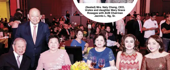  ??  ?? AUB Chairman Jacinto L. Ng Sr. with (seated from left) AUB Vice Chairman Ramon Y. Sy; Mrs. Anita Ng; Ms. Olivia Dy Sun, Yakult Philippine­s; Ms. Grace Gobing and AUB First Vice President Rachelle D. Ng