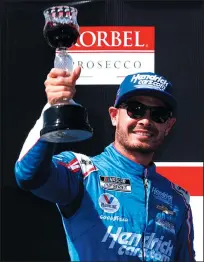  ?? MADDIE MEYER/GETTY IMAGES ?? Kyle Larson celebrates in victory lane after winning the Toyota/Save Mart 350 at Sonoma Raceway on June 6 in Sonoma.