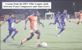  ?? ?? A scene from the KFC Elite League clash between Fruta Conquerors and Anns Grove