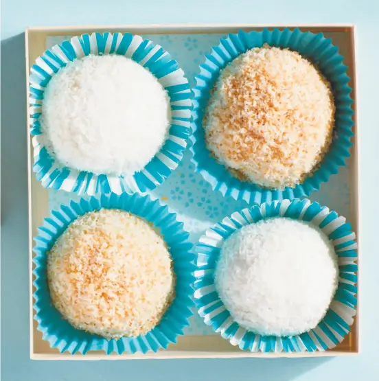  ?? Nordeck Photograph­y ?? A new cookbook, “Mochi Magic,” by Kaori Becker is not afraid to use shortcuts, like a microwave, when it comes to mochi for these rich coconut mochi.