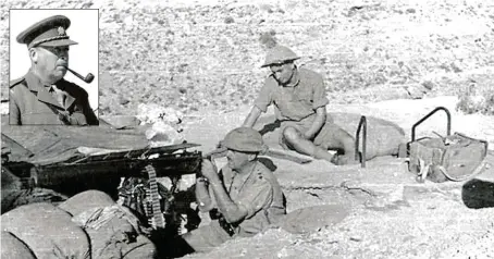  ?? FOTO VHÚ ?? Eduard Josef Lobkowicz za těžkým kulometem v Tobruku počátkem roku 1942 a ve výřezu