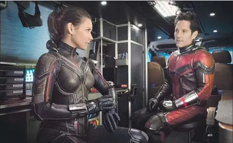  ?? Photograph­s by Ben Rothstein Marvel Studios ?? EVANGELINE LILLY’S Hope, daughter of scientist Hank Pym, teams up with Paul Rudd’s amiable Scott in “Ant-Man and the Wasp.”