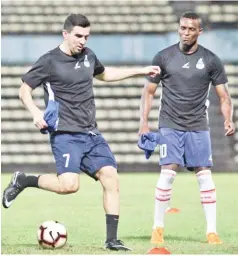  ??  ?? READY FOR ACTION ... Ahmet Atayev (le ) and Aguinaldo Mendes Veiga are expected to make their Premier League debut for Sabah in the away match against UKM FC tonight. - Photo credit Safa Media.