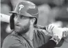  ?? THE MORNING CALL RICK KINTZEL/ ?? Bryce Harper stands at the plate Aug. 23 in Coca-Cola Park in Allentown. Harper is making his IronPigs rehab debut.